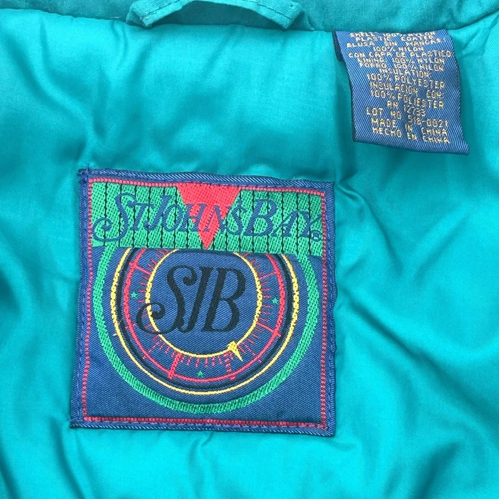 Vintage St Johns Bay Mens Colorblock Ski Jacket Teal Purple‎ 90s Retro Large L